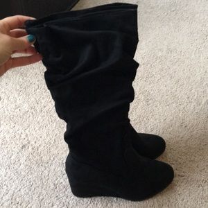 Below the knee Black suede Wedge Boots size 9
